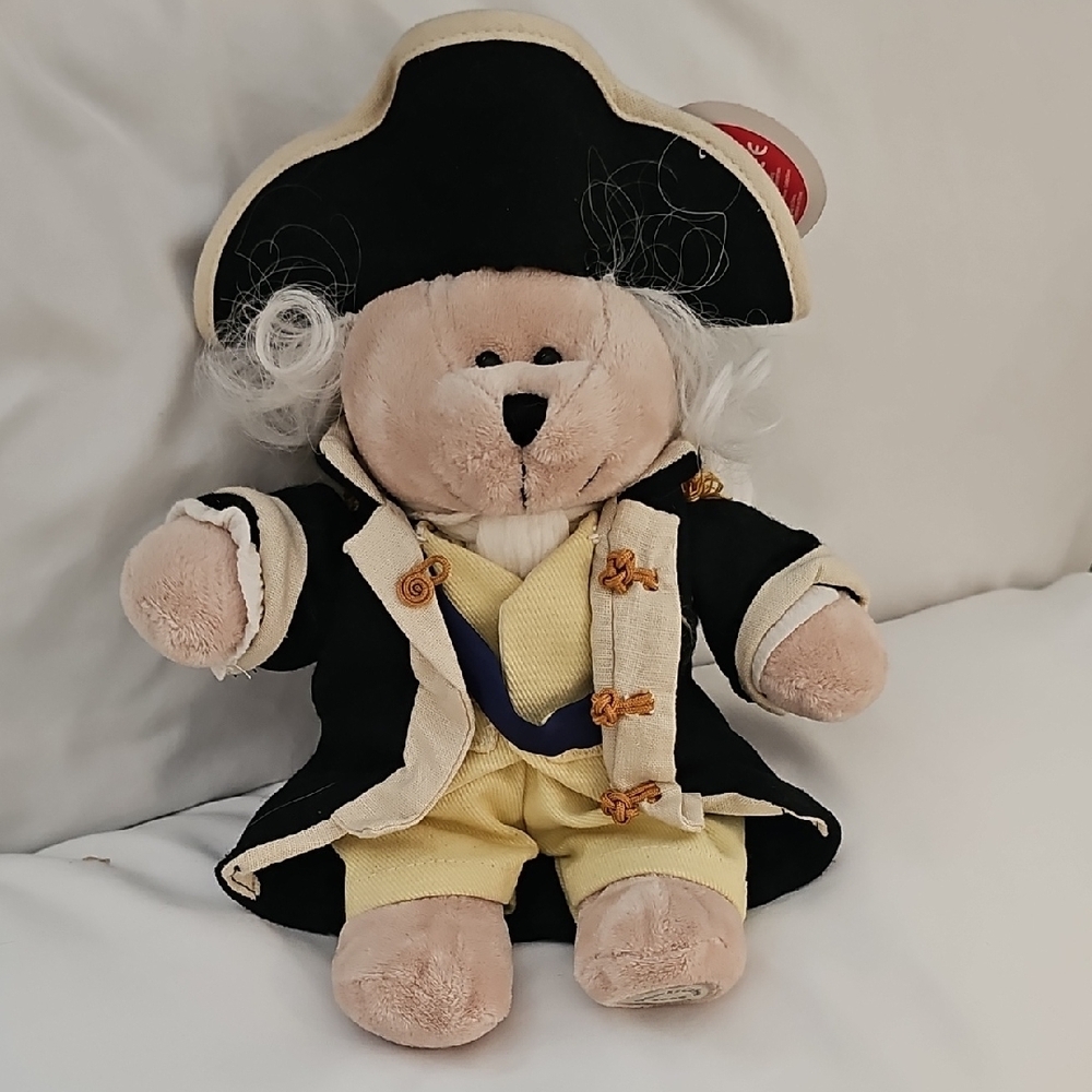 Plush George Washington Colonial Teddy Bear - Black and Cream